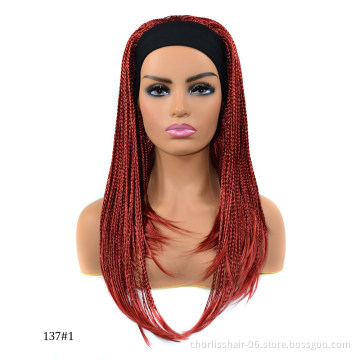 Hot Selling Red Blonde  Ombre Long Braids headband wig Turban Wig Synthetic Wigs With Headband Attached For Black Woman
